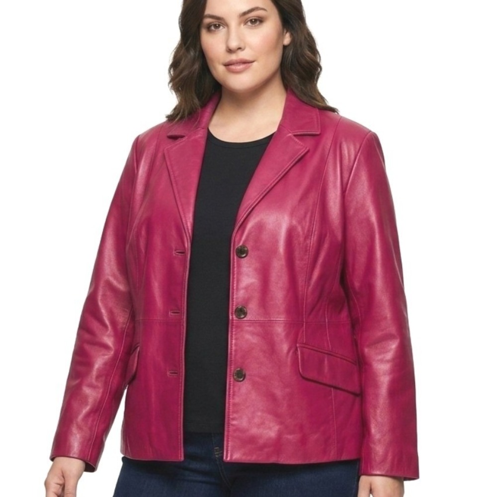 Terry Lewis Leather Blazer Womens P2X Pink Classic Luxury Paisley Lined Jacket